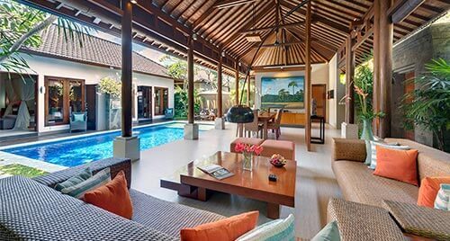 Lakshmi Villas - Toba - Living area view to pool